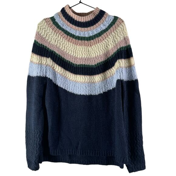 New Caslon Womens Stripe Mixed Knit Mock Neck Sweater Side Slit Mohair Blend M - Picture 1 of 8